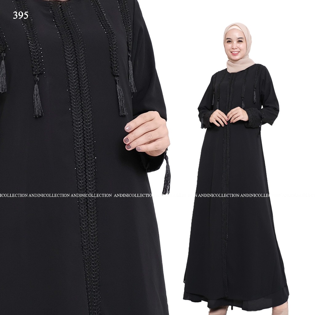 ANDINICOLLECTION Abaya Hitam 395 - Gamis Wanita Abaya Hitam / Gamis Hitam Umroh / Abaya Hitam Turkey
