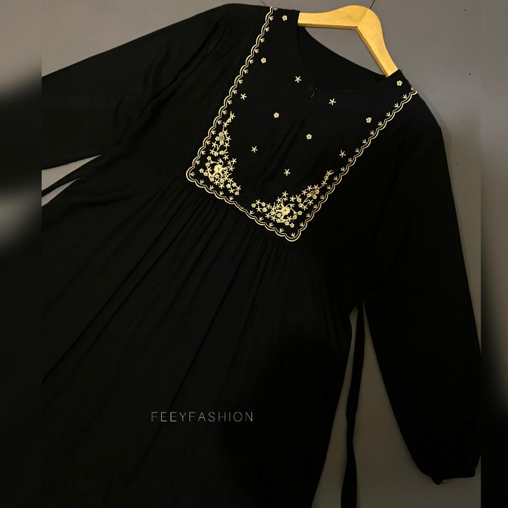 SORAYA GAMIS RAYON TWILL BORDIR GAMIS LEBARAN GAMIS BORDIR