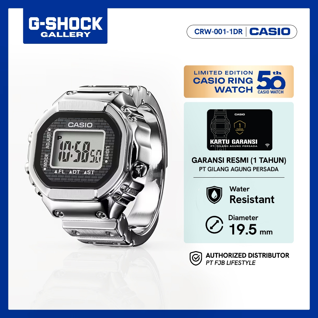 Jam Tangan Casio 50TH ANNIVERSARY CASIO RING WATCH CRW-001-1DR Digital