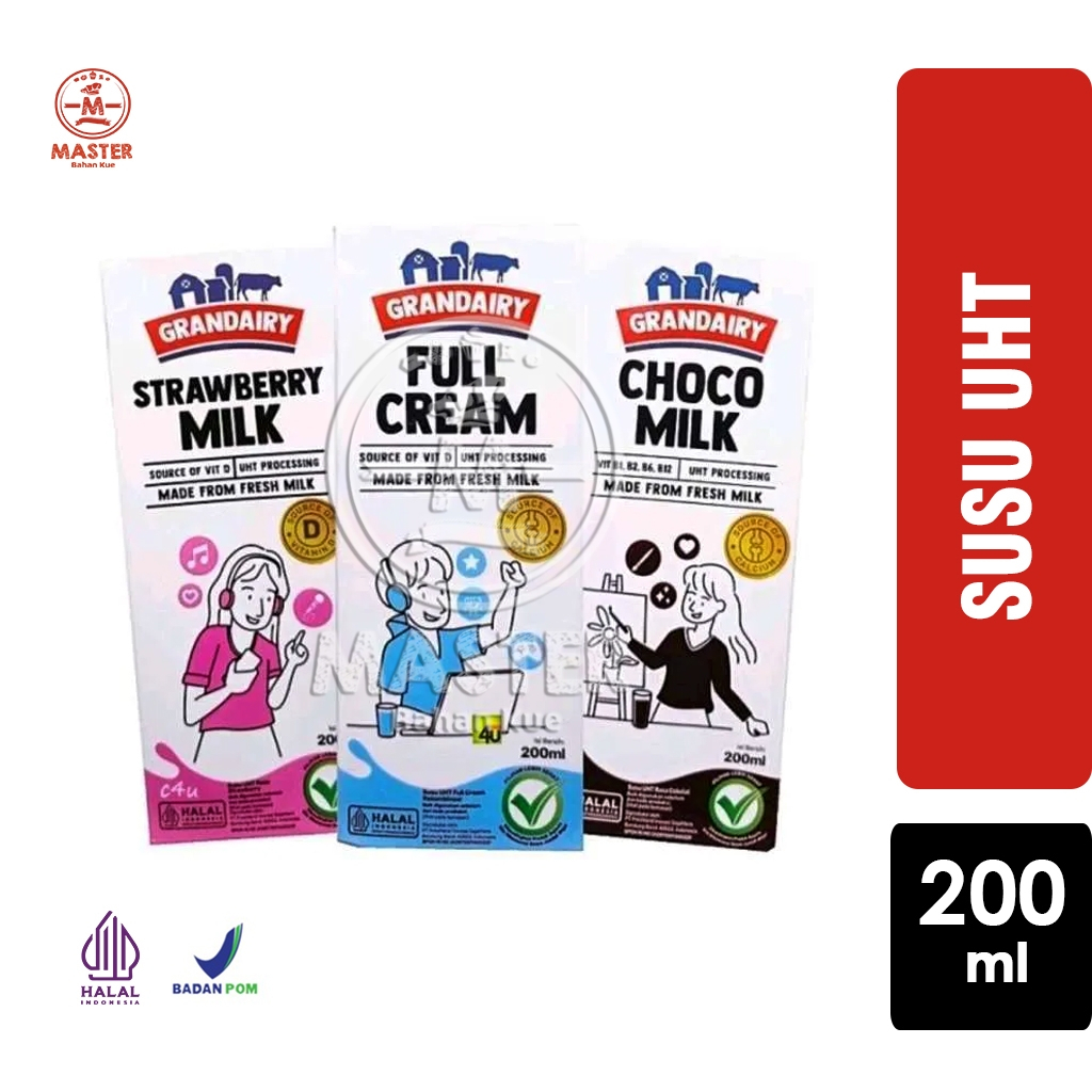 

Susu UHT GRANDAIRY Full Cream / Choco Milk / Strawberry Milk [200ml]