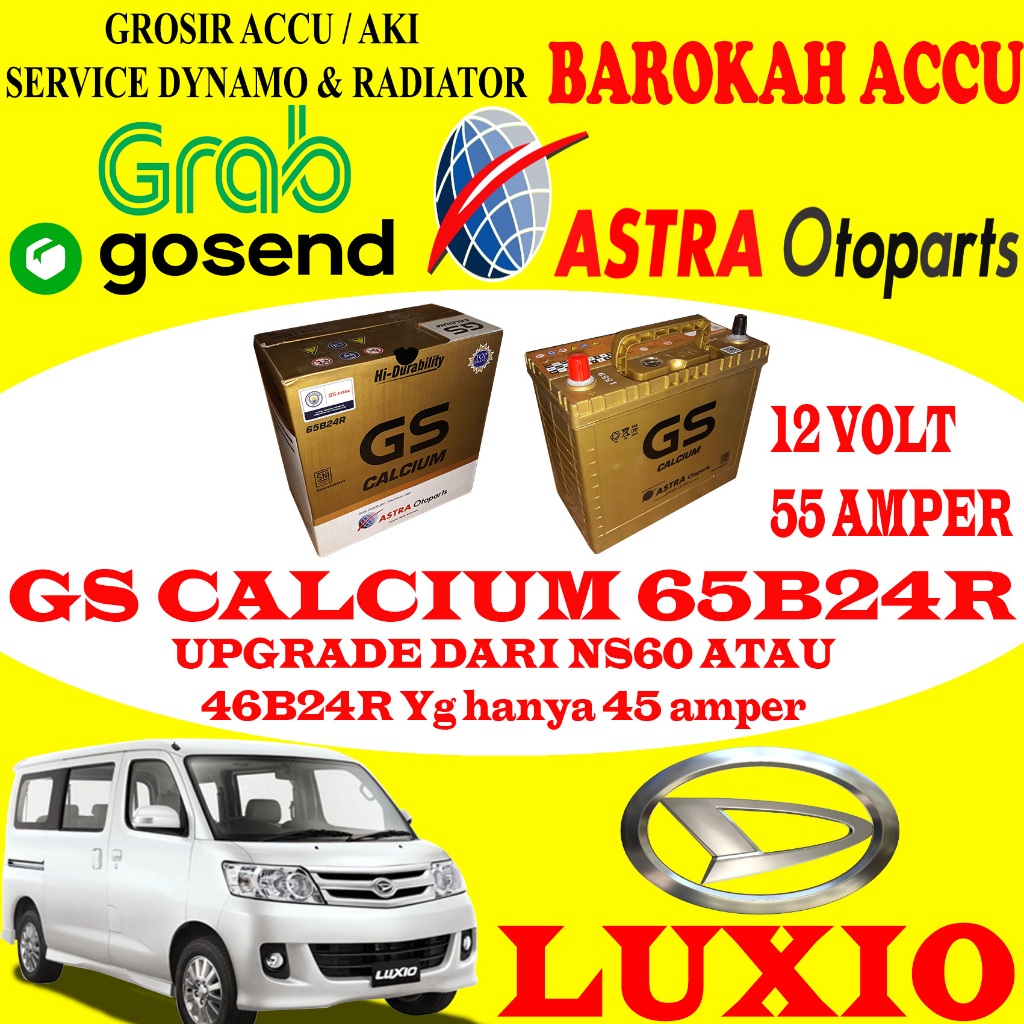 AKI MOBIL DAIHATSU LUXIO GS CALCIUM 65B24R , 55 AH ASTRA OTOPARTS