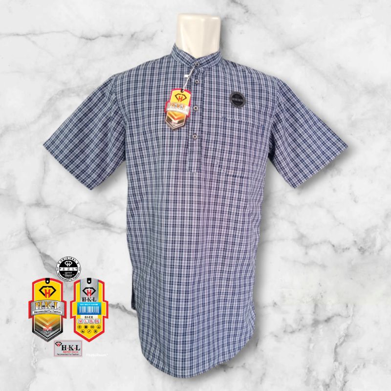 BAJU KOKO KURTA LENGAN PENDEK KURTA MOTIF KOTAK-KOTAK BAHAN FULL CATOON SIZE M L XL