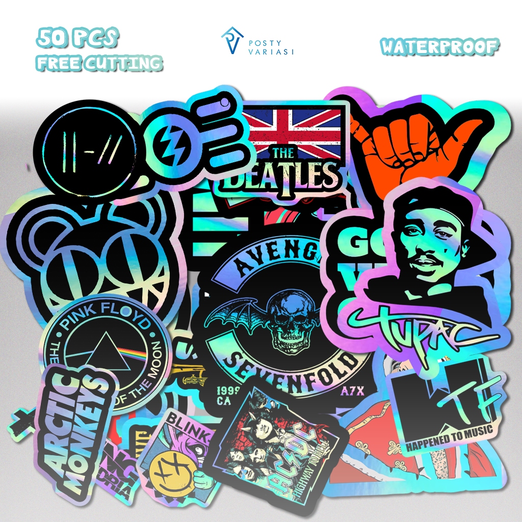 

50 Pcs Sticker Hologram Band Aesthetic Waterproof untuk Aksesoris Sticker Motor Keren Helm Laptop Case HP Anti Air