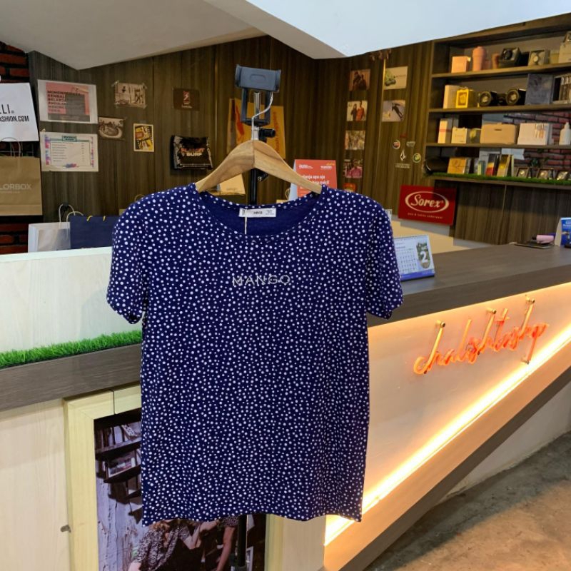 Kaos MANGO ORIGINAL Tshirt Wanita Mango Ladies - 3704 | 0566 Flow Navy (Free Paper Bag)