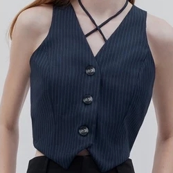 Preloved Branded Nine Studio - Ganni Top Navy Pinstripe Vest Wanita Office Formal Style size S-M