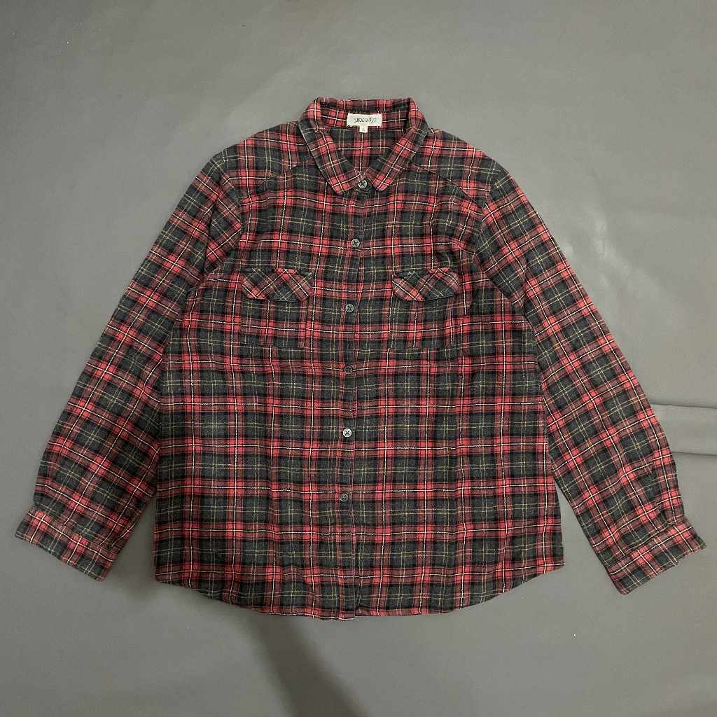 DEWASA A105 (SHOO LA RUE ORI, PRELOVED) Baju Atasan Kemeja Kerah Tshirt Flanel Tebal Tangan Panjang 