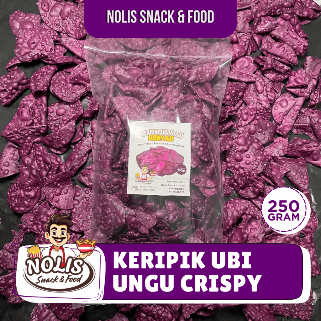 

Keripik Ubi Ungu Crispy Manis Gurih | 250gram [NOLIS SNACK & FOOD] Makanan Ringan Nolis Snack