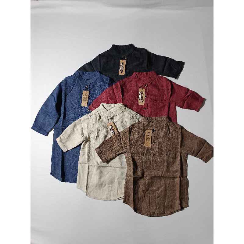 Alaric kurta anak laki laki langan 3/4 bahan linen brush premium
