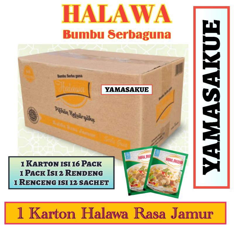 

Halawa Bumbu Serbaguna Rasa JAMUR Per Karton isi 16 Pack