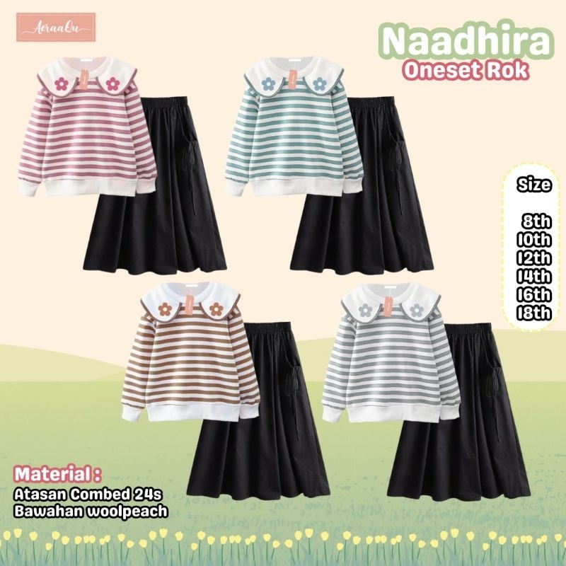 [ NAADHIRA SET ] By AERAAQU set rok anak tanggung set rok anak remaja set kaos anak lengan panjang d