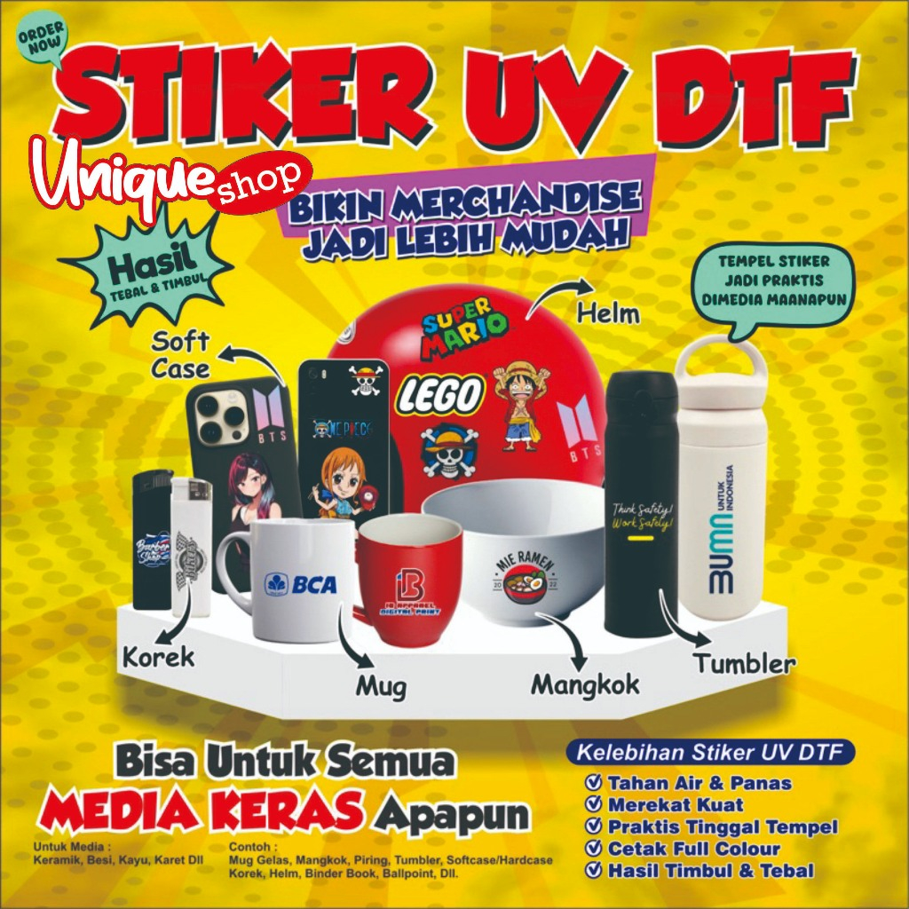

Print Sticker UV DTF 1 Meter | Stiker DTF UV A4 | Sticker UV DTF 50 cm | Stiker Timbul