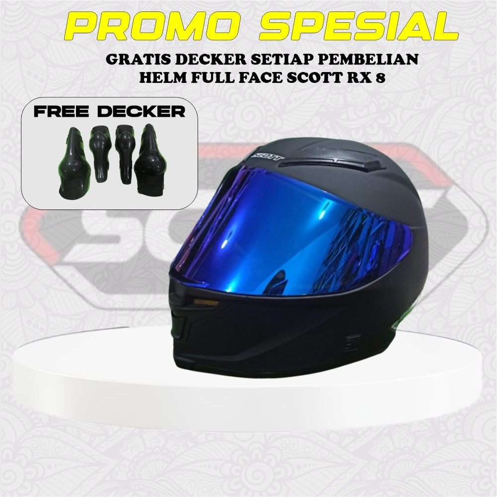 Helm Scott RX 8 PISTA / helm Full face warna polos free decer / helm fullface / SNI