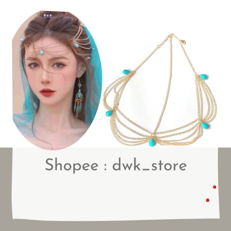 Headchain India / rantai Kepala Wanita Aladine Jenny Jin batu hijau / Tiara / Mahkota Rambut Kepala