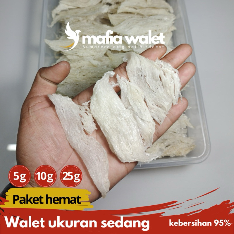

Sarang walet bersih ukuran sedang | kemasan 5-25 gram | siap konsumsi | mengandung kolagen | termurah