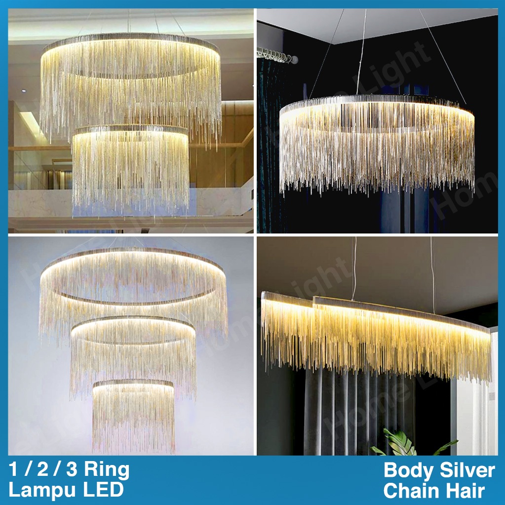 Lampu Gantung Minimalis Ruang Tamu Keluarga Meja Makan Void Silver Hias 01