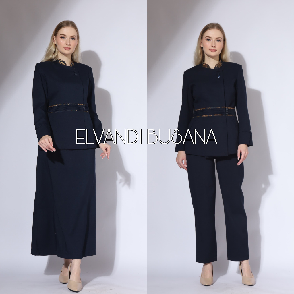 Blazer Wanita Baju Kerja Kantor Seragam Dinas PDH PNS Pemda Guru ASN Wanita Batik kode 7007 Navy
