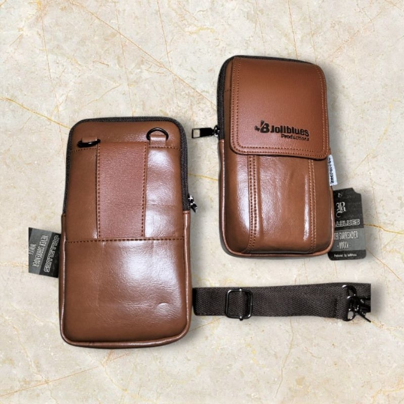 Tas slempang/pinggang HP mini multifungsi pria warna Tan