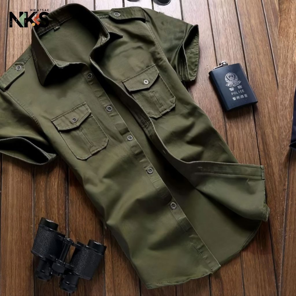Kemeja Tactical Hijau Army Lengan Pendek / Kemeja Tactical / Baju Tactical / Kemeja / Kemeja Pendek