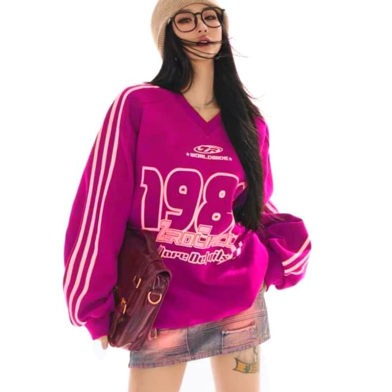 SWEATER V NECK REGLAN OVERSIZE S-6XL JUMBO BAHAN GLEECE TEBAL LEMBUT