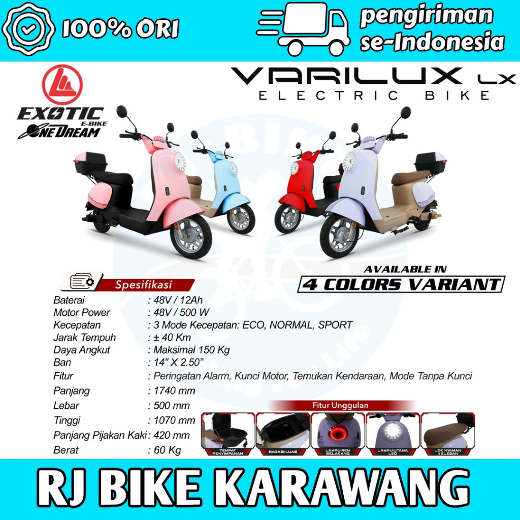 Sepeda Listrik Exotic E-Bike Varilux LX 48V 12AH Dinamo 500 Watt