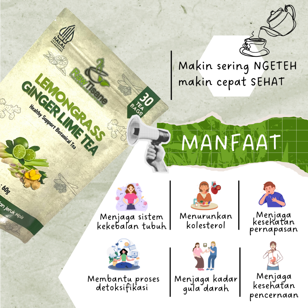 

RK12 RAW TISANE Lemongrass Ginger Lime Tea : Teh Celup Serai, Jahe & Jeruk Nipis Isi 30 Tea Bag