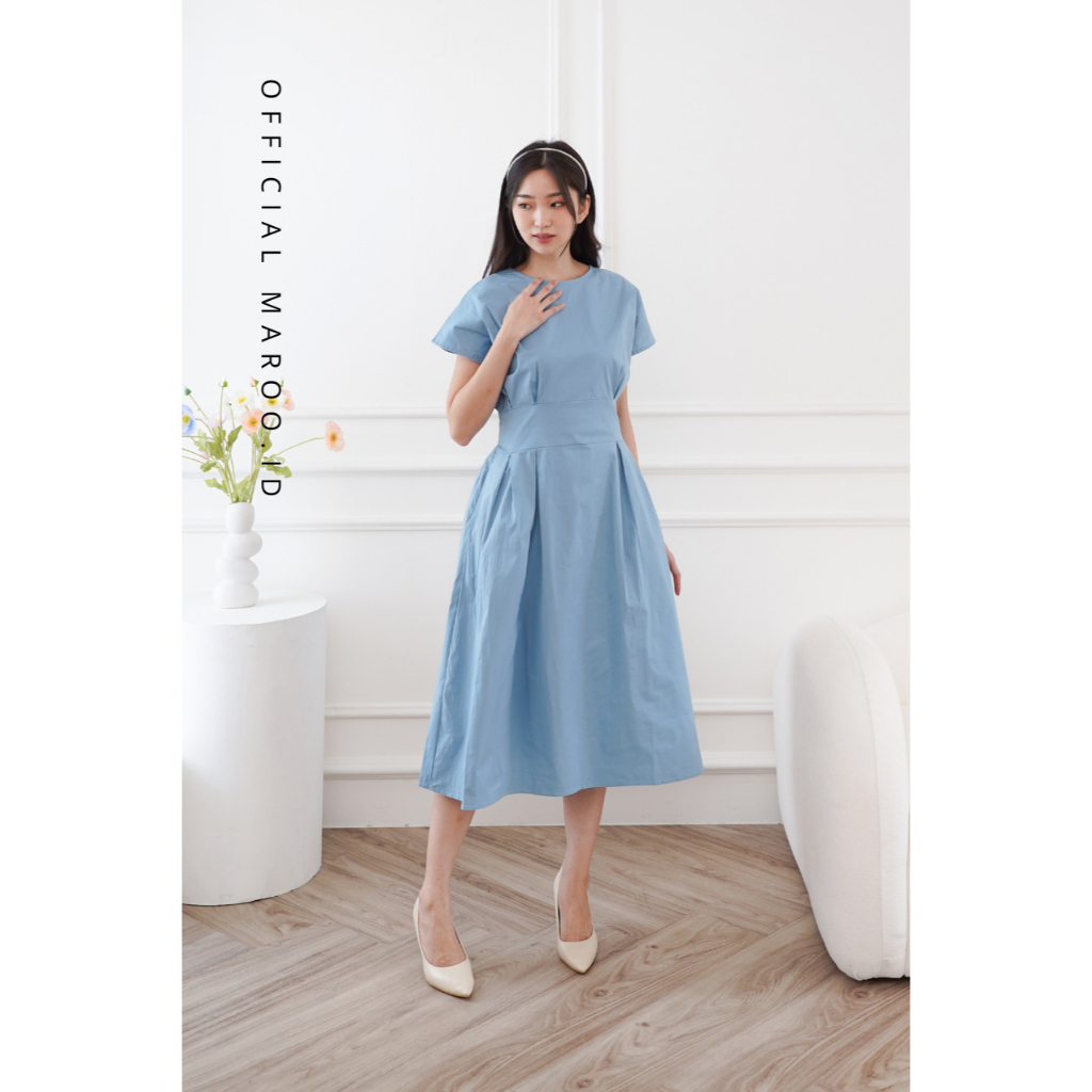 HOT DEALS MAROO - SELENA DRESS / DRESS PUTIH / DRESS KOREA / DRESS ELEGAN POLOS