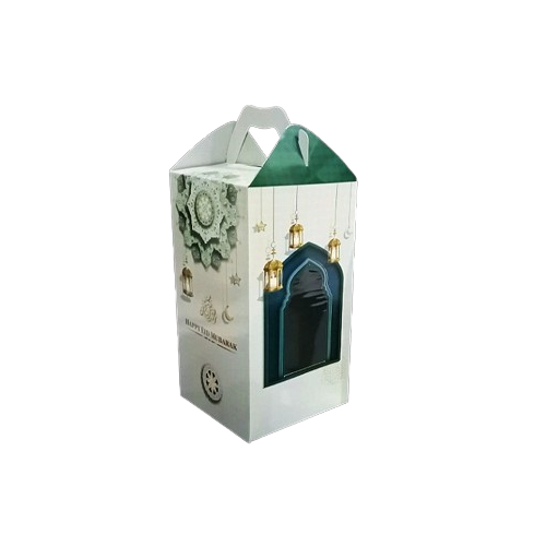 

5 Pcs Kardus Hampers Lebaran Idul Fitri Ukuran 15x15x28cm Motif Lentera Hijau Muda
