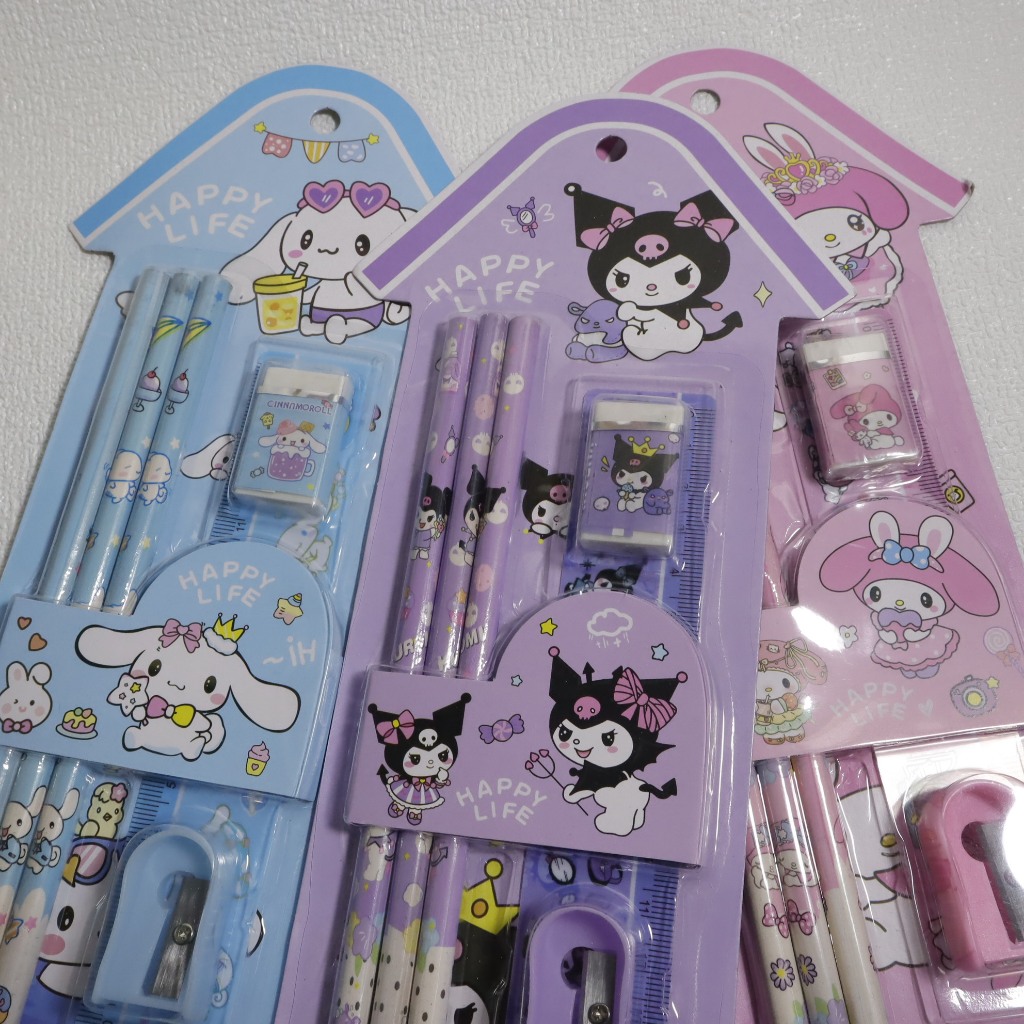 

Set Pensil Kuromi, Melody, Cinnamoroll, Set Pencil Sanrio Alat Tulis Anak Lucu