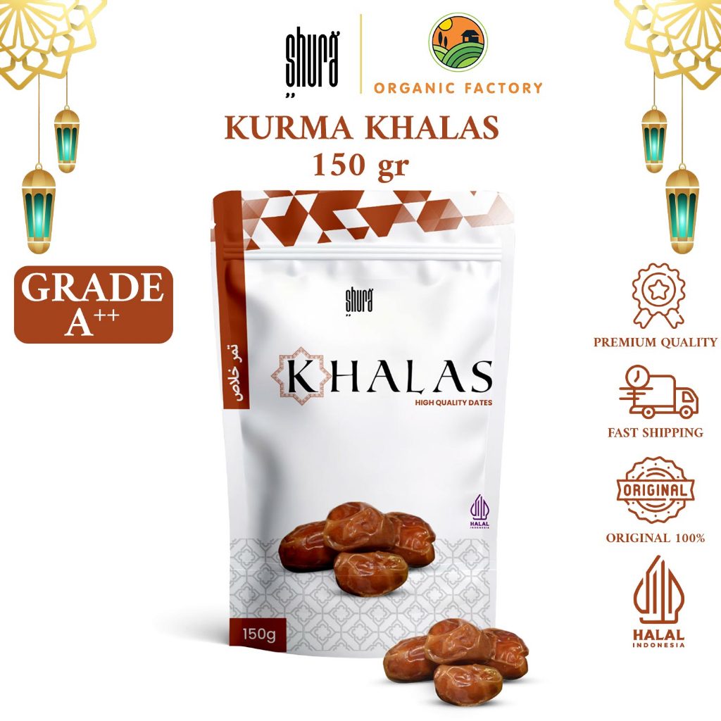 

Shura Kurma Khalas 150Gram Ukuran Pouch Original Premium High Quality Kurma Oleh Oleh Haji Umroh