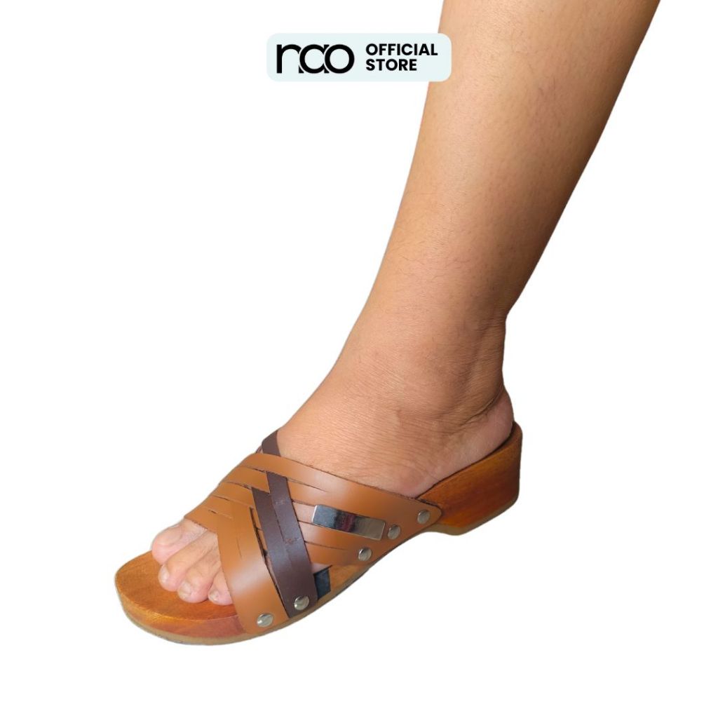 NAO FOOTWEAR Heels Pendek Wanita Kayu Kulit Premium Wedges Elegant Kasual Modern Hak 3 cm