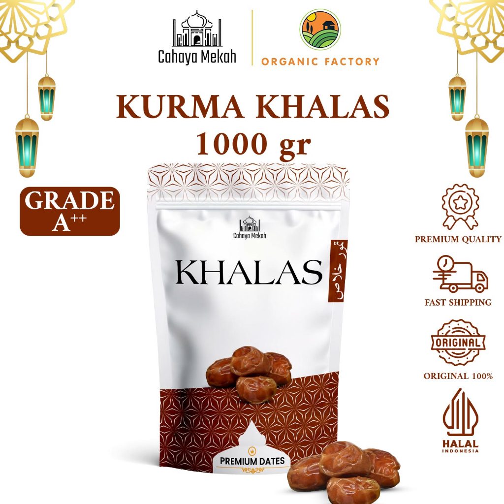 

Cahaya Mekah Kurma Khalas Original 1Kg Pouch Kurma Khalas Lembut Premium High Quality 100% Original