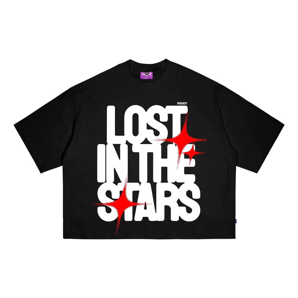 Kaos Hitam Lost In The Stars T-Shirt Boxy Fit Lost In The Stars Black Paradigm Capital katun kaos