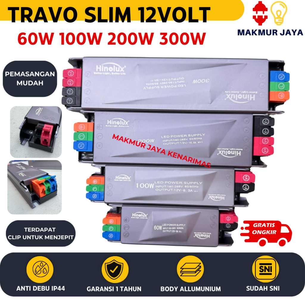 TRAVO ADAPTOR SLIM 12V 60W 100W 200W 300W / POWER SUPPLY SLIM LED STRIP 12VOLT 5A 8,3A 16A 25A