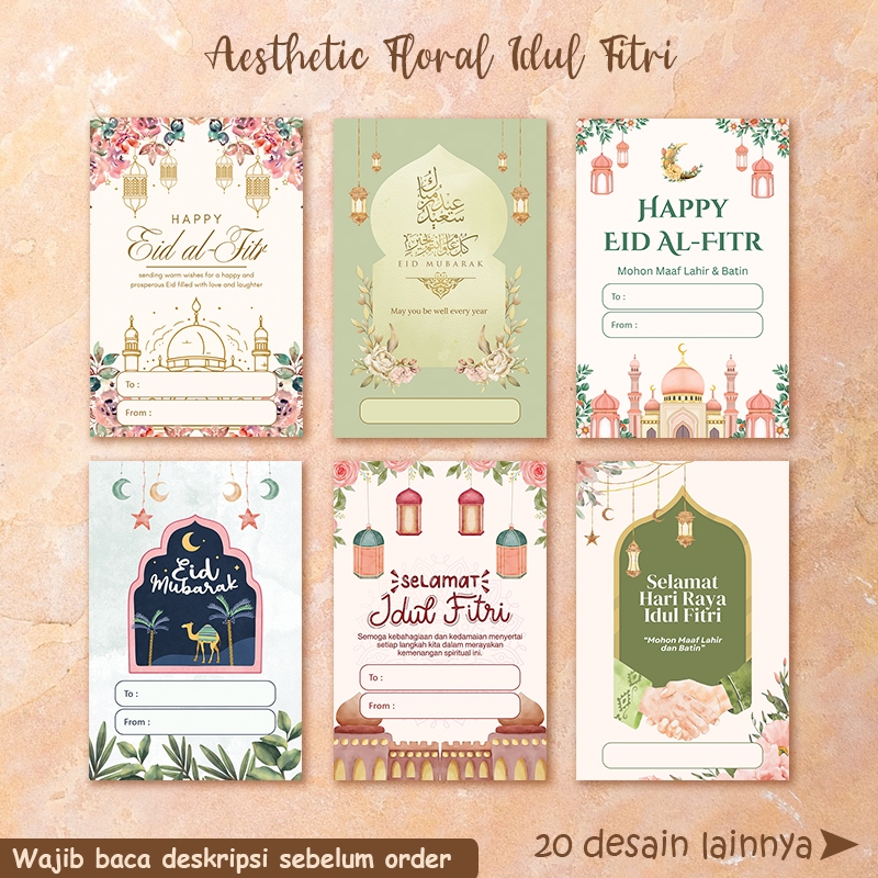 KARTU/STIKER/HANGTAG UCAPAN LEBARAN AESTHETIC FLORAL IDUL FITRI GREETING CARD