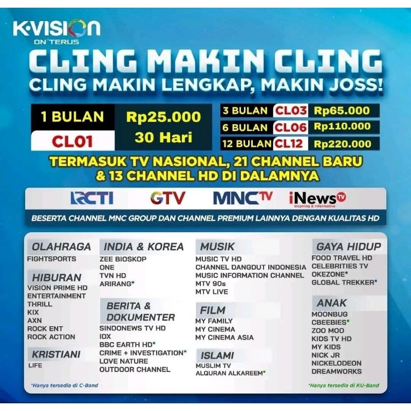 PAKET CLING MNC GROUP K VISION 6 BULAN