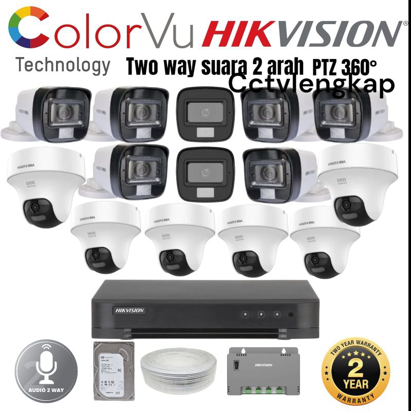 PAKET CCTV HIKVISION 16 CHANNEL 14 KAMERA COLORVU TWO WAY SUARA 2 ARAH TURBO HD