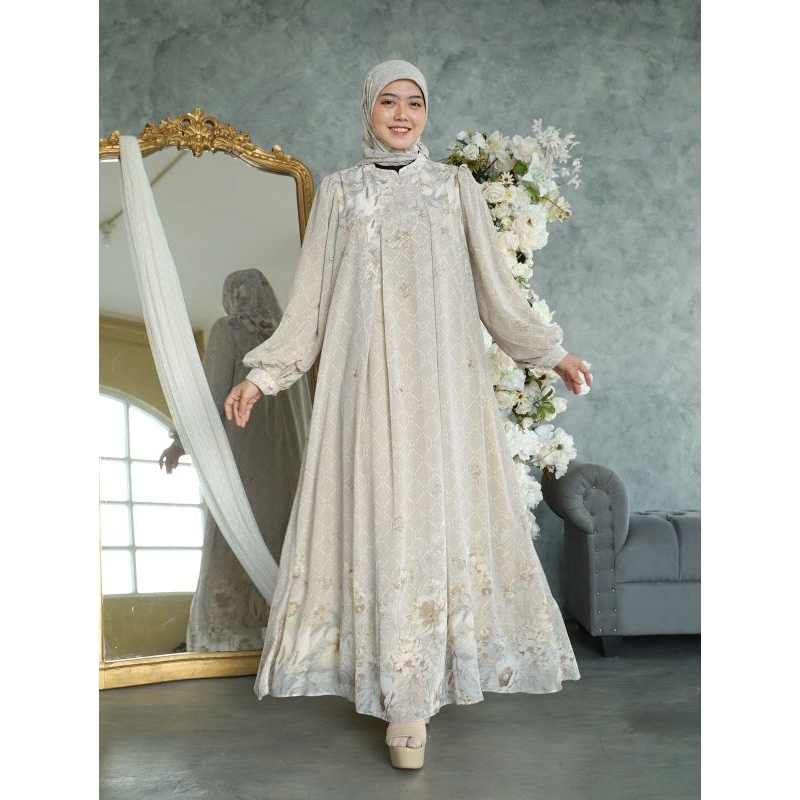 GAMIS SET KERUDUNG CERUTY Babydoll Dres ceruty Gamis lebaran motif