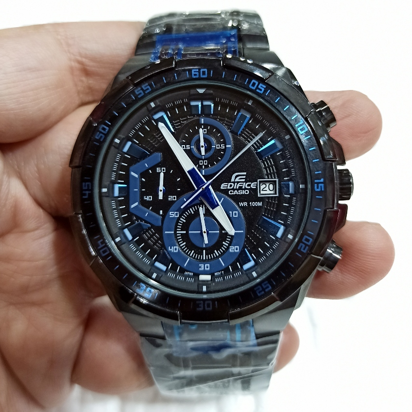 Jam Tangan Pria C*s*o ED*F*C* EFR-539BK-1A2 EFR-539 Chronograph Blue Dial Black Steel