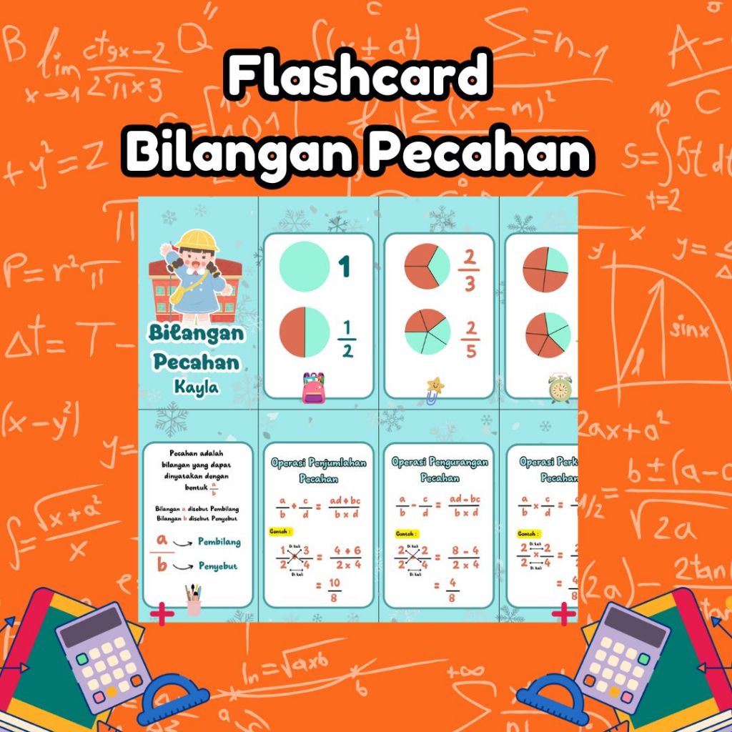 Flashcard Matematika Bilangan Pecahan Media Belajar Anak SD Kurikulum Merdeka