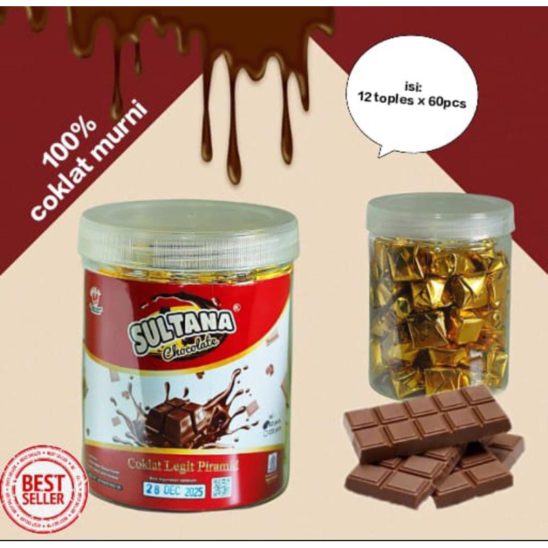 

Coklat Piramid SULTANA CHOCOLATE Toples isi 60pcs 100% Coklat Murni