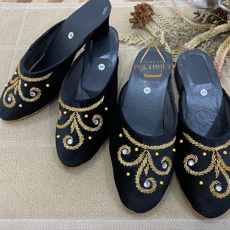 selop pengantin jawa Bludru hitam payet gold premium