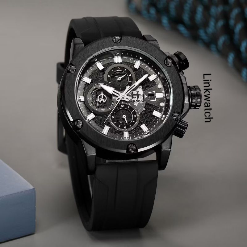 Evans Jayden EJ 9616 Jam Tangan Pria Rubber Analog Chronograph Shaphire Original Garansi
