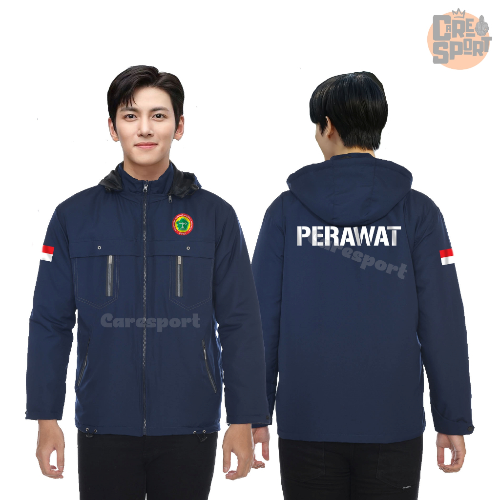 jaket custom perawat ppni parasut semi waterproof tahan angin lapangan kerja cocok nyaman tebal free