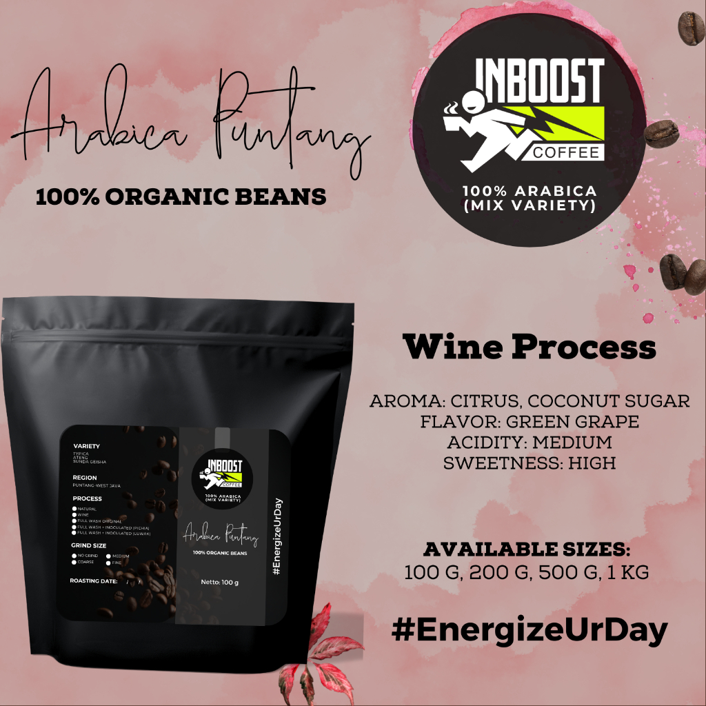 

INBOOST COFFEE Arabica Puntang Wine Process, Roasted Beans, 100 G