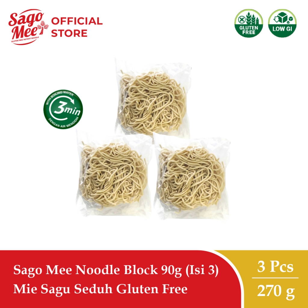 

Sago Mee Noodle Block 90g (Triple Pack) Mie Sagu Seduh Gluten Free