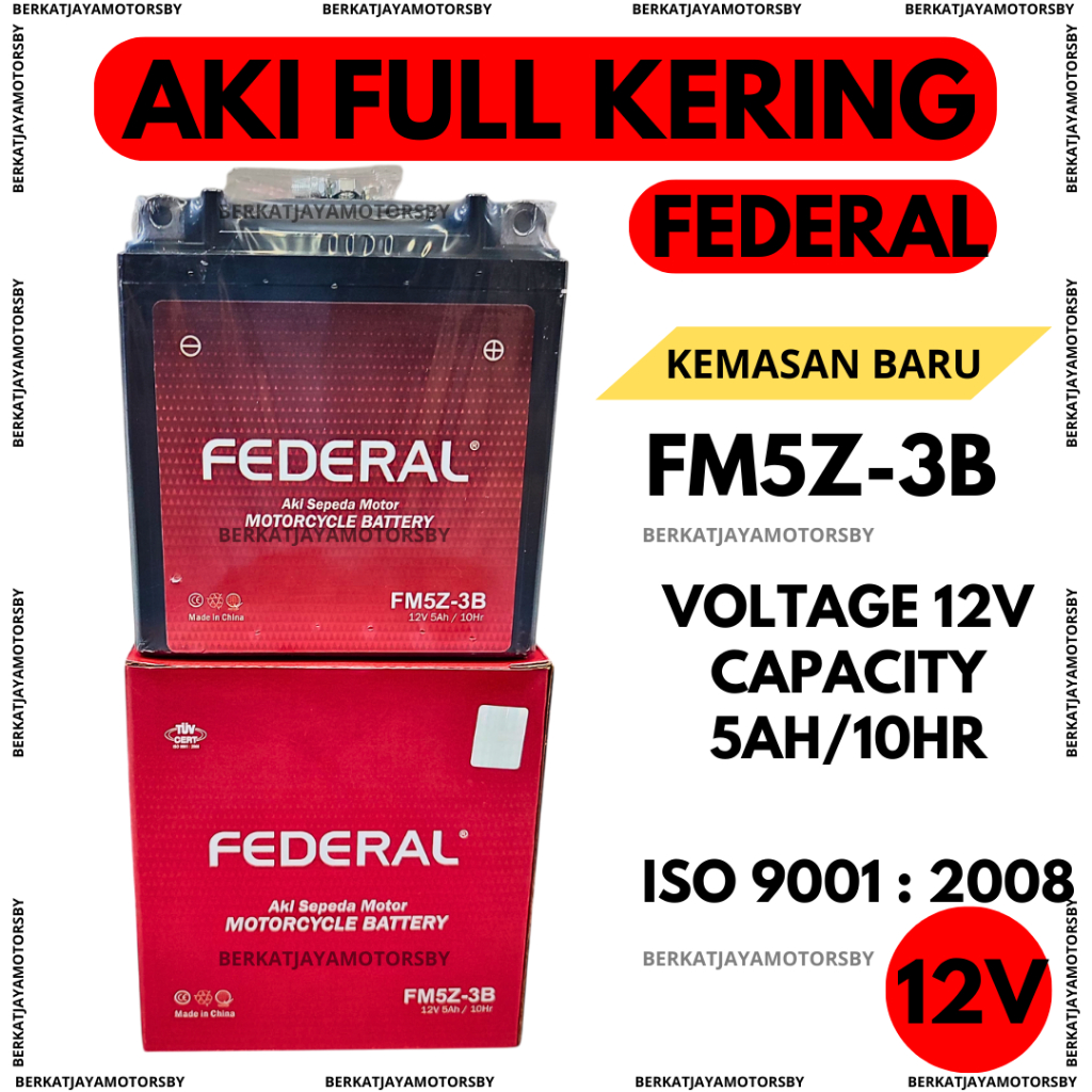 AKI FULL KERING FM5Z-3B 12V 5AH 10HR AKI FEDERAL NANO GEL FM5Z3B ACCU BATTERY GM5Z3B MERK FEDERAL MI