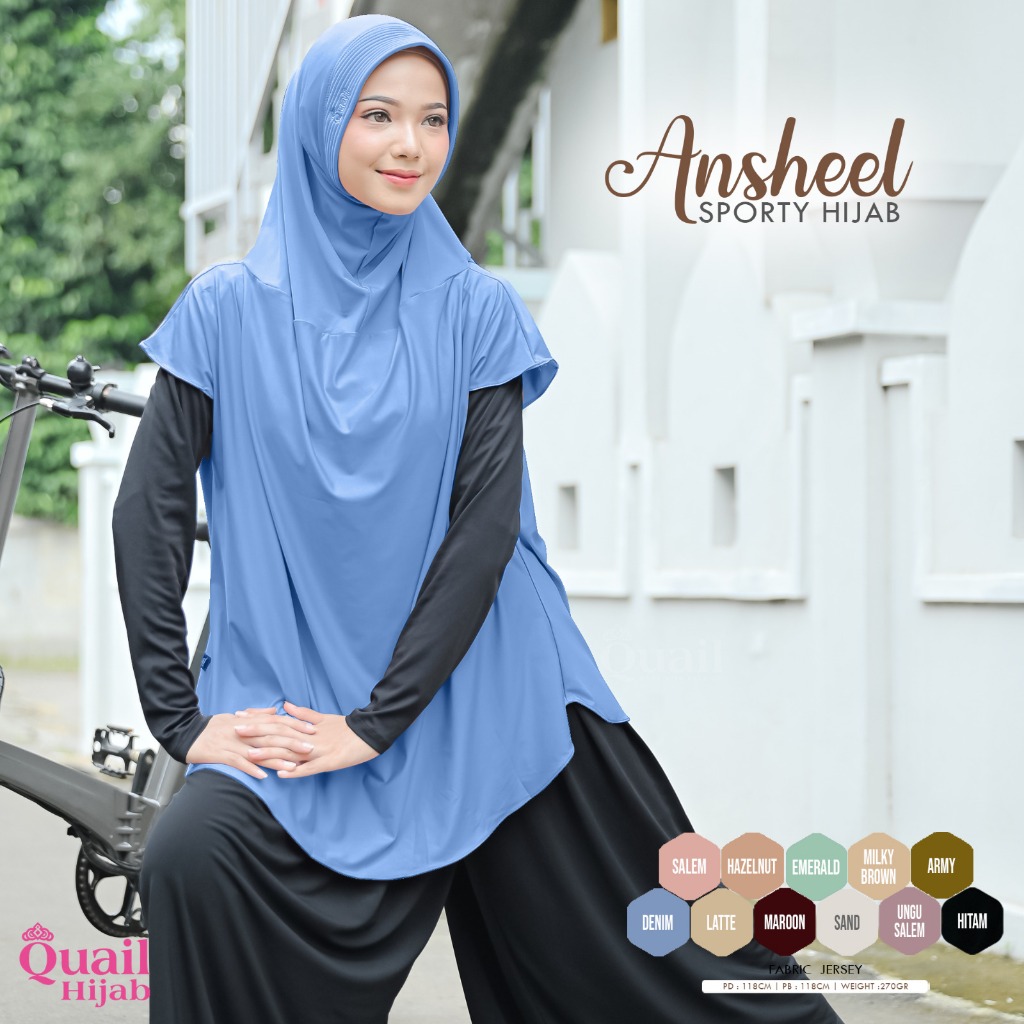 ANSHEEL Jilbab Olahraga Jilbab langsung lengan pendek Quail Hijab Bahan Jersey Ori Murah