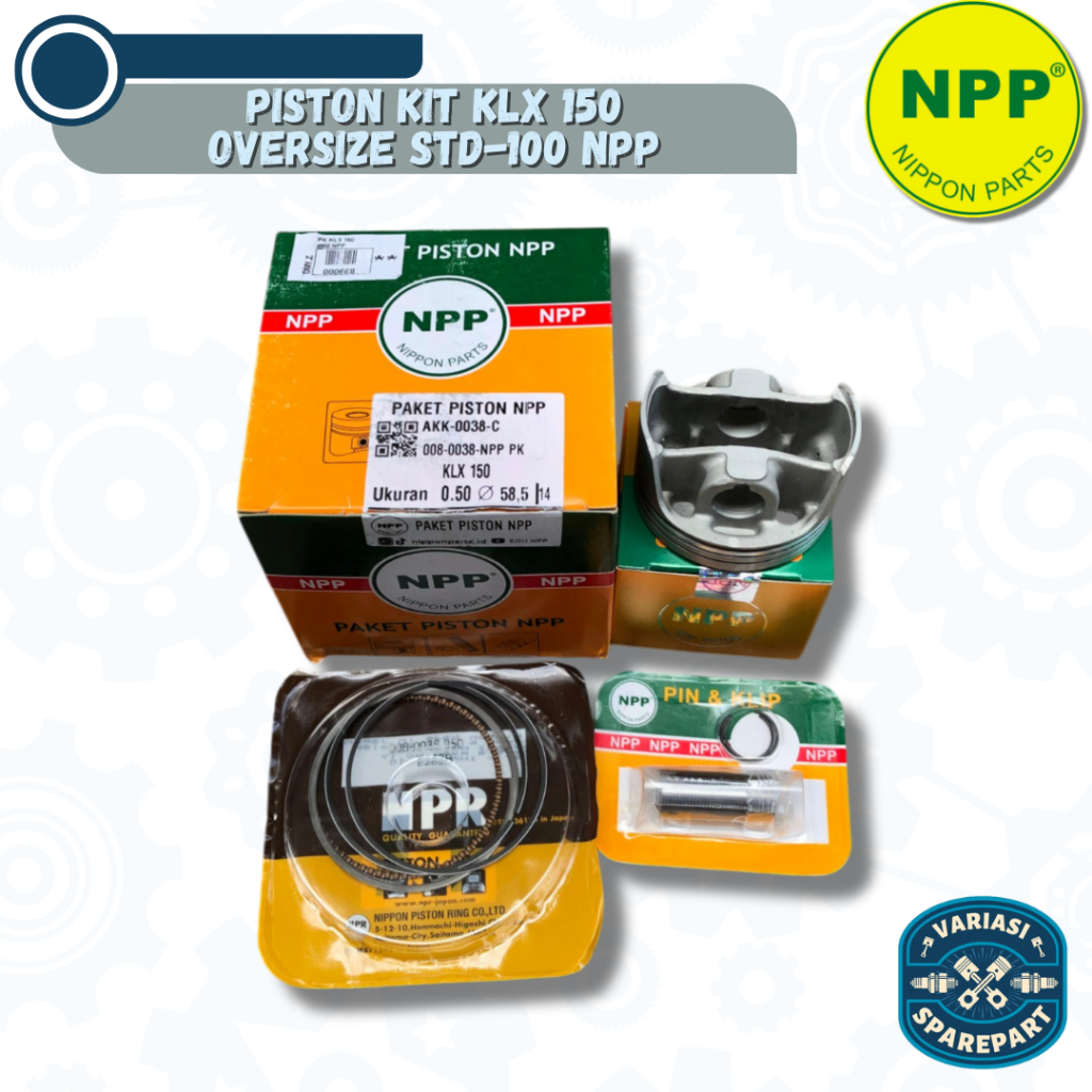 Piston Kit Paket Piston Set Oversize Standar - 100 Seher Kit Kawasaki KLX 150 Merk NPP ORI