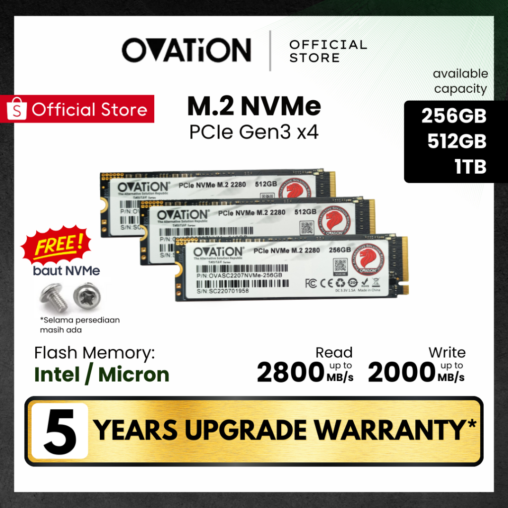 OVATION SSD M2 NVME 256GB / 512GB / 1TB M.2 M 2 NVME PCIe 3.0 x4 2280 256 GB 512 GB 1 TB Internal SS