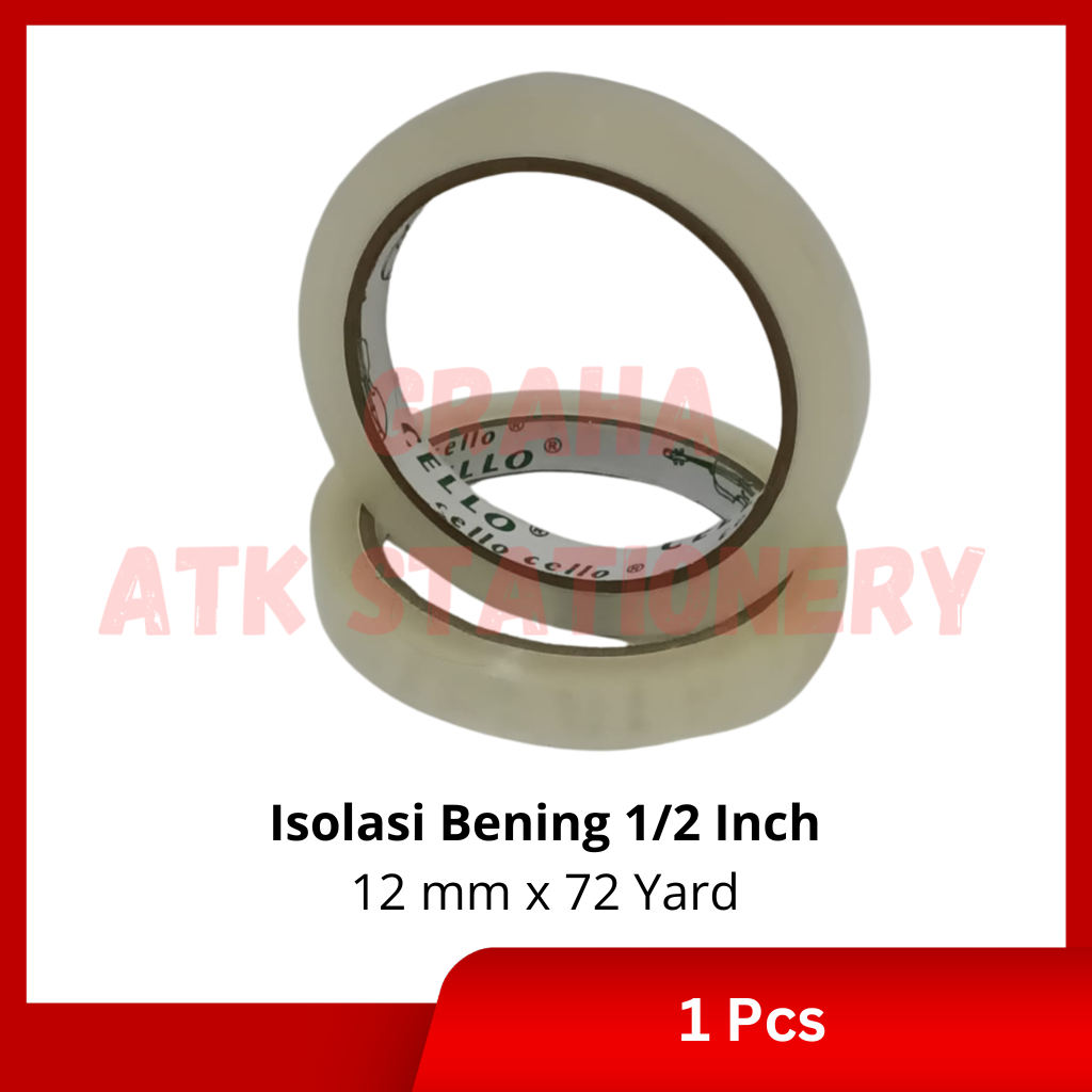 

[1 Pcs] Isolasi Tape 1/2 Inch 12mm x 72 Yard / Lakban Selotip Slasiban Tape 1/2 Inch 12mm Bening